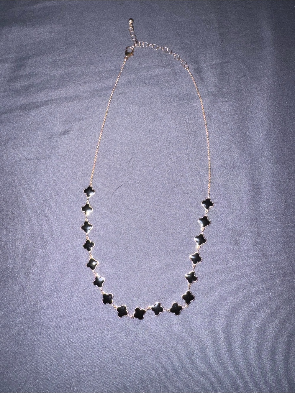 Gold-Tone Clover Link Necklace - Black Accents